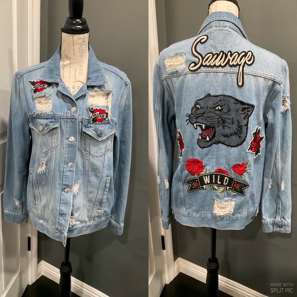 GUESS DENIM SAVAGE DISTRESSED JACKET